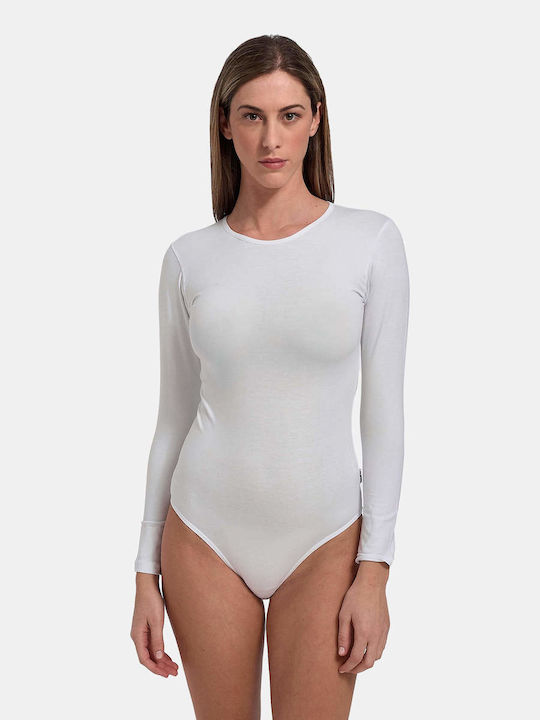 Body Cu Mâneci Lungi Guler Înalt Alb