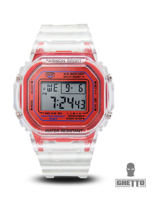 Ghetto Digital Men's Watch Battery with Transparent Rubber Strap