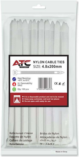 ATC Δεματικά Καλωδίων Πλαστικά 200mmx4.8mm σε Λευκό χρώμα (100τμχ) (20.007.0025)