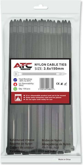 ATC ATC Kabelbinder Kunststoff 150mmx3.6mm in Schwarz Farbe 100 Stück