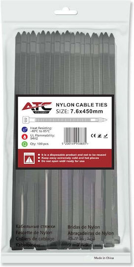 ATC Δεματικά Καλωδίων Πλαστικά 450mmx7.6mm σε Μαύρο χρώμα (100τμχ) (20.007.0034)