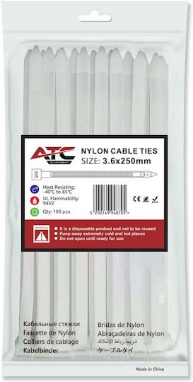 ATC Plastic Cable Ties 250mmx3.6mm In White Colour 100pcs 20.007.0021