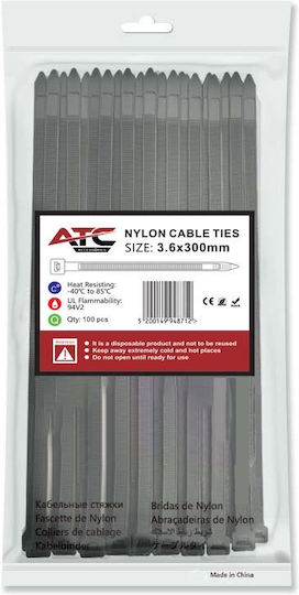 ATC ATC Kabelbinder Kunststoff 300mm x 3,6mm in Schwarz Farbe (100 Stück) (20.007.0022)
