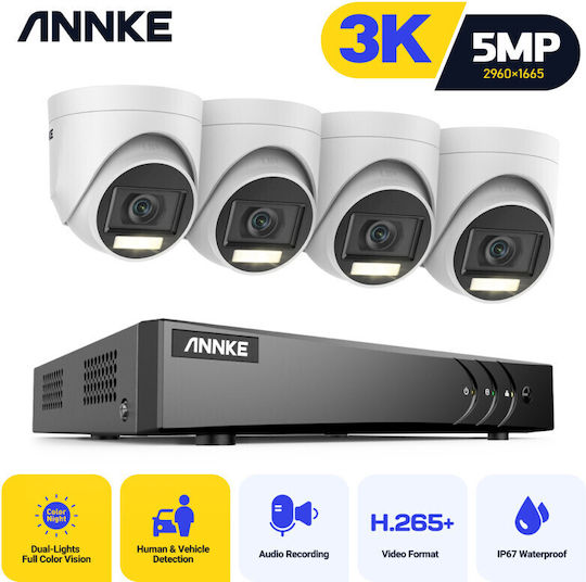 Annke Surveillance System DW81KD 4 Cameras Cameras Analog 5MP with Recorder DVR