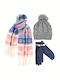 Kids Beanie Set with Scarf & Gloves Knitted Pink