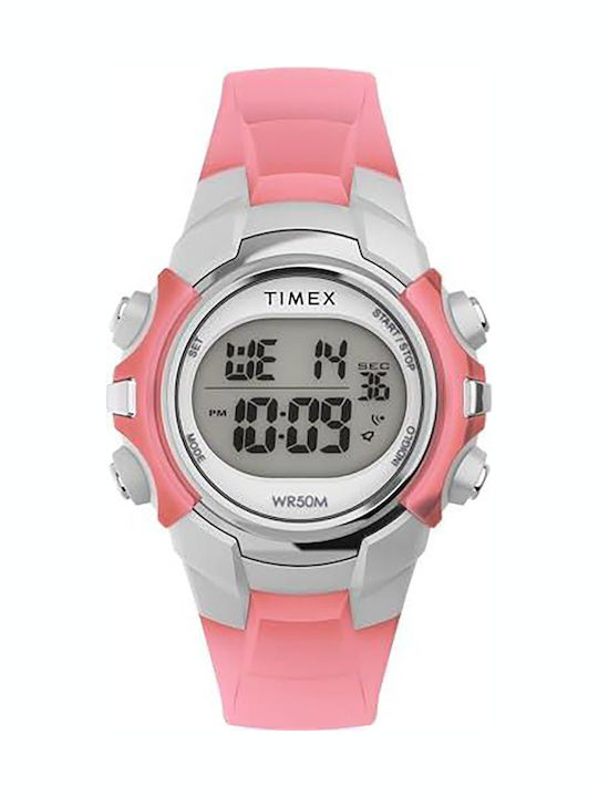 Timex Γυναικείο Ρολόι 33mm Μπαταρίας με Ροζ Καουτσούκ Λουράκι