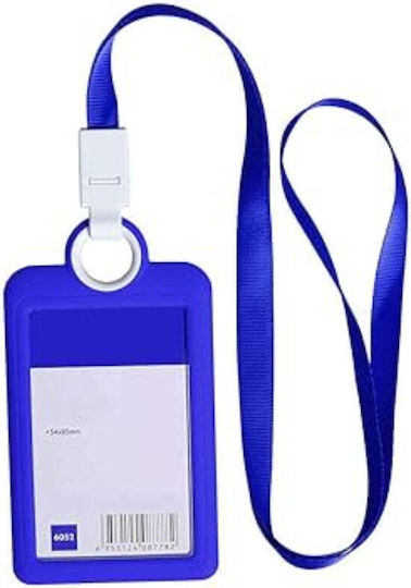 Card Holder Double-sided Transparent Id Badge Card Holder Plastic Vertical Double Sided Name Card Badge Holder Lanyard School Business Office Blue