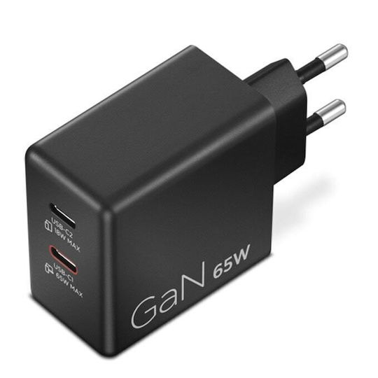 Lenovo GaN Charger with 2 USB-C Ports and USB-C - USB-C Cable 65W Black (40AW065BEU)