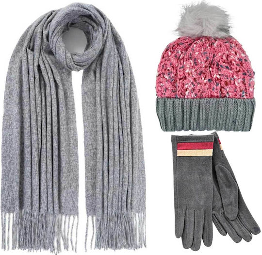 Set with Beanie Knitted in Gray color