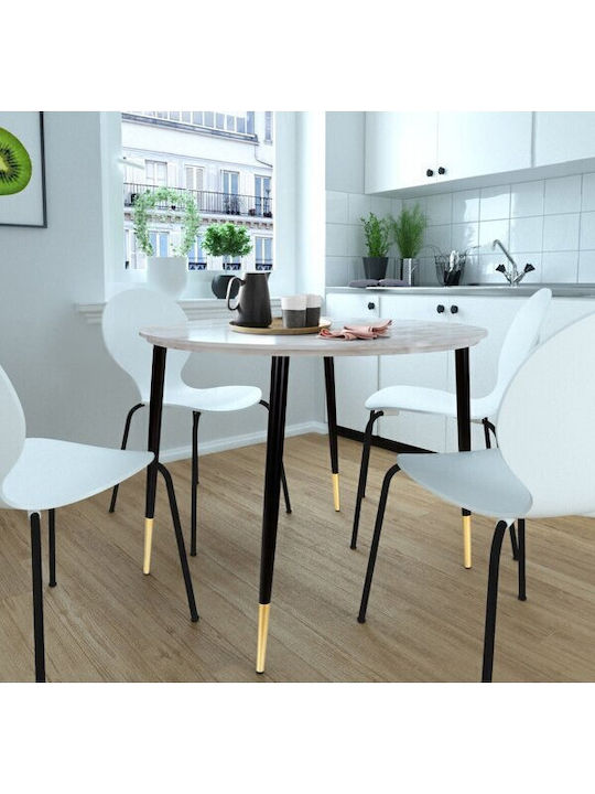 Denton 761 Round Table Dining Room with Marble Surface Gold, Black, Grey Marble 76x76cm