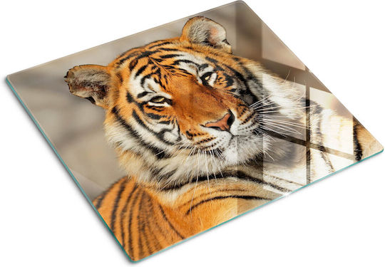 Glass Chopping Surface with Bengal Tiger Print Design 60x52 Cm
