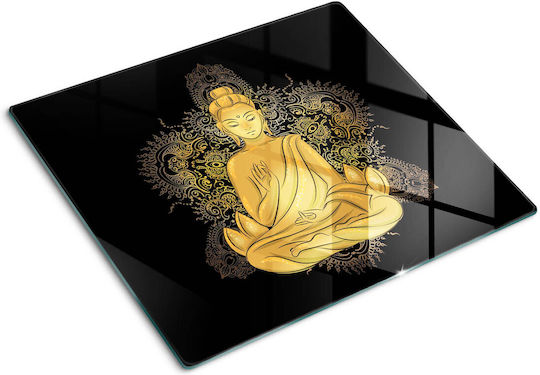 Glass Kitchen Cutting Board High Durability Tempered Glass Seated Buddha 60x52 Cm