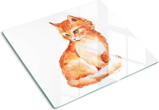 Glass Kitchen Counter Protection Board Tempered Glass Red Cat 60x52 Cm