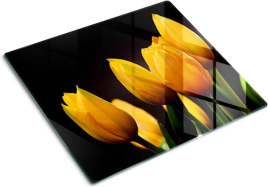 Tăviță Multifuncțională Din Sticlă Pentru Bucătărie Din Sticlă Securizată Cu Lalele Galbene 60x52 Cm