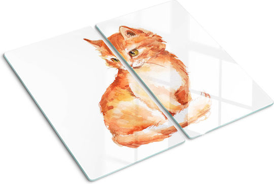 Placă Protecție Blat Bucătărie Sticlă Călită Pisică Roșie 2x30x52 Cm