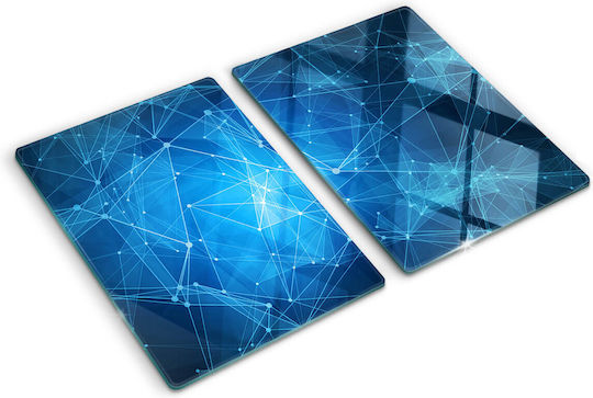 Glas Schneidebrett Küchen Schutz Dekoration Blau Linien 2x40x52 cm
