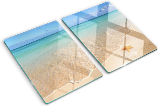 Glas Schneidefläche Schutzplatte Für Küchenarbeitsplatte Seesterne Am Strand 2x40x52 cm