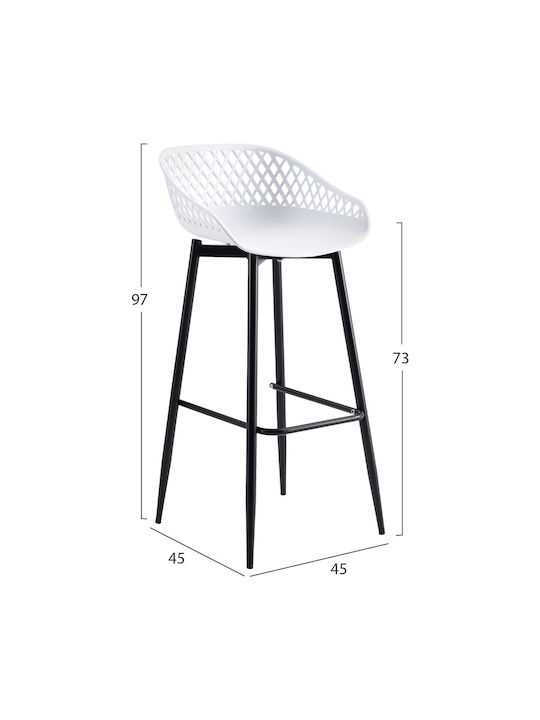 Stool Bar with Backrest made of Polypropylene White 45x45x97cm