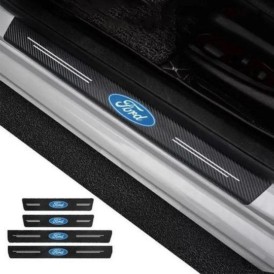 Set Protective Interior Door Sill Carbon Style Stickers 4 Pieces Ford Hw-0398