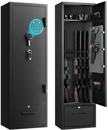 Dulap Pentru Arme Cu Încuietoare Combinată 2 Chei De Urgență 280 X 405 X 1400 Mm 4 Arme Alarmă Lumină Led 2 Sloturi Pentru Muniție 2 Buzunare Pentru Pistol