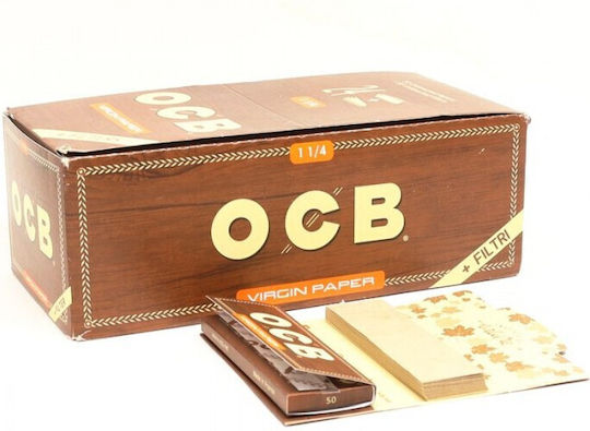 Ocb Virgin Cigarette Rolling Papers 1+1/4 with Cone Tips 50 sheets 24pcs