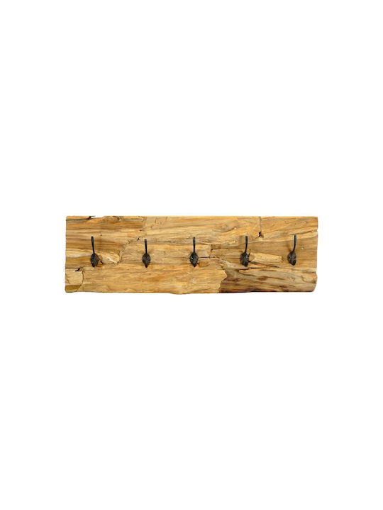 Next Κρεμάστρα Τοίχου Ξύλινη 5 Θέσεων Καφέ 50x7x20cm