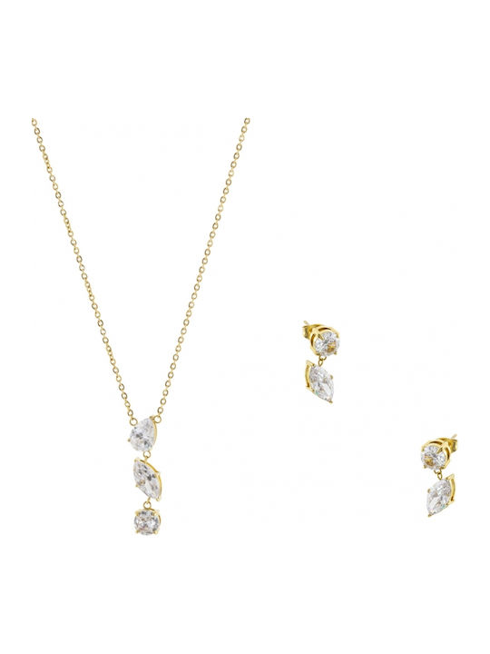 Loisir Set with Necklace & Earrings from Gold with Stones