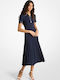 Summer Midi Shirt Dress Navy Blue