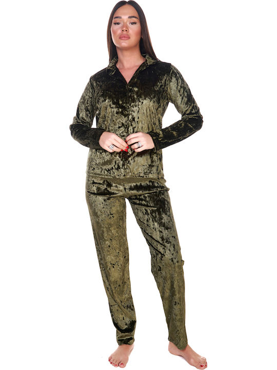 Comfort Winter Damen Pyjama-Set Olive