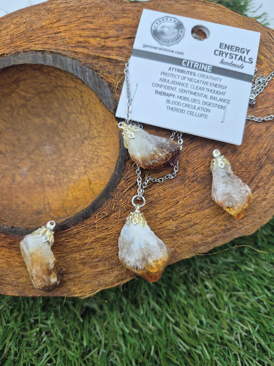 Necklace Raw Citrine Points – Steel Chain 25 Cm