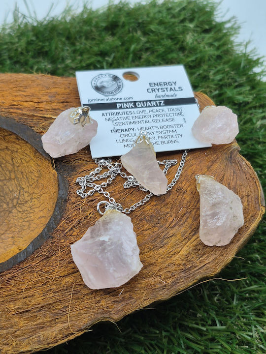 Raw Pink Quartz Necklace – Steel Chain 25 cm