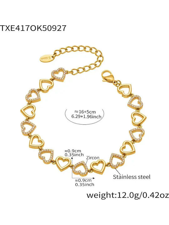 Women's Bracelet with design Heart made of Steel Gold Plated with Zircon