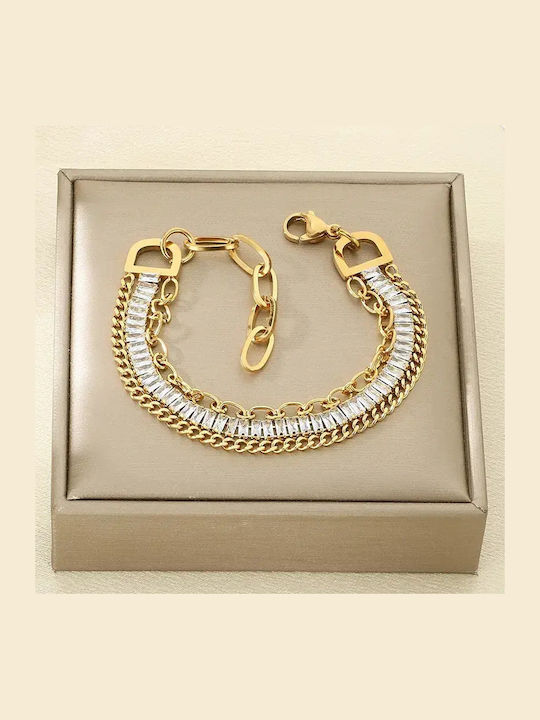 Women's Bracelet Chain made of Steel Gold Plated with Zircon