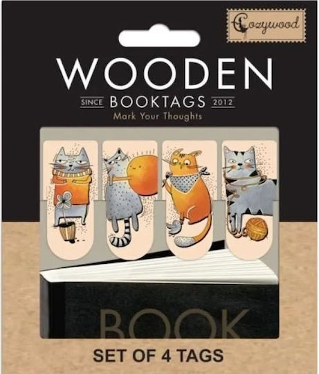Σελιδοδείκτες Ξύλινοι Cozywood Σετ 4τεμ Kitty Stories