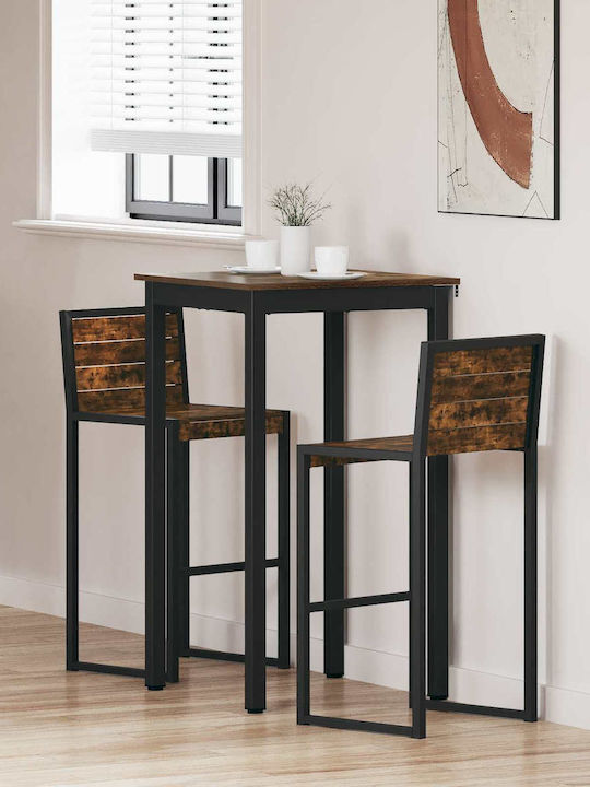 Table Dining Room Wooden with Metal Frame Gray 60x60x105cm