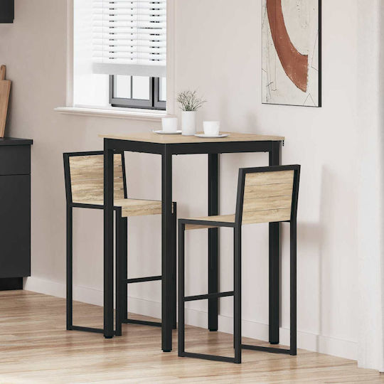 Table Dining Room Wooden with Metal Frame Gray 70x70x105cm