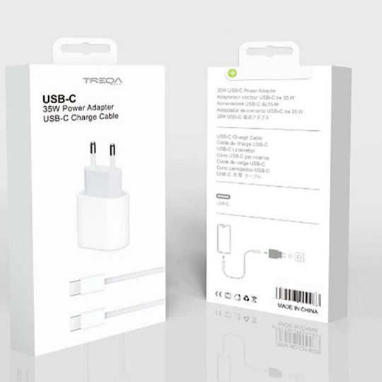 Treqa Ladegerät mit USB-C Anschluss und Kabel USB-C - USB-C 35W Weißs (CS-9028-CC)