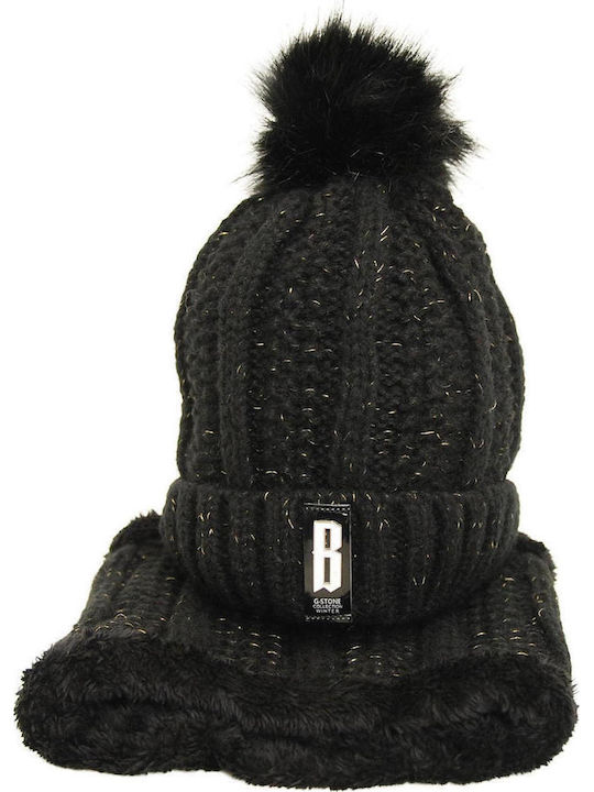 Set with Beanie Knitted in Black color