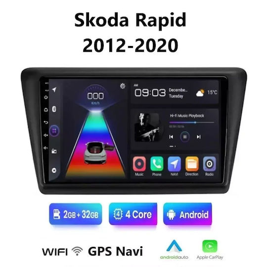 Car Audio System for Skoda Rapid 2012-2020 (Bluetooth/USB/WiFi/GPS/Apple-Carplay/Android-Auto) with Touch Screen 9"
