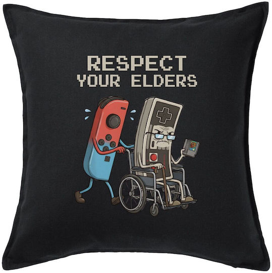 Koupakoupa Μαξιλάρι Καναπέ Respect Your Elders, από 100% Βαμβάκι Μαύρο 50x50εκ.