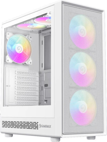 GameMax Storm 2 AW Gaming Midi Tower Computer Case with Side Window and ARGB Lighting White