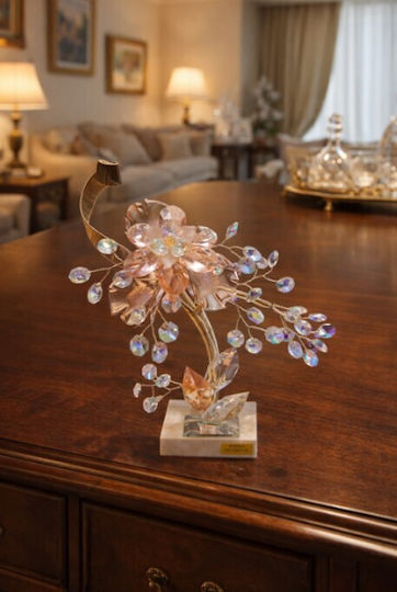Decorative Crystal Flower Bonsai De Cristal Pink Marble Base 14x7x27cm Galifas 9126421 Galifas