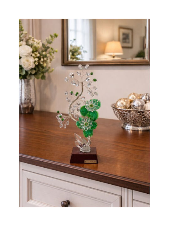 Decorative Crystal Flower Flor De Cristal Green Wooden Base 15x10x36cm Galifas 9124495 Galifas