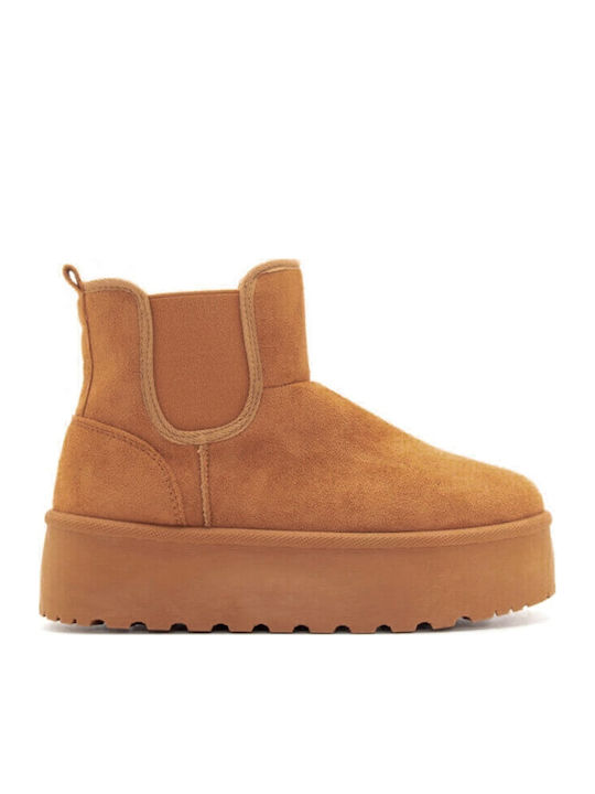 Suede Γυναικεία Μποτάκια με Γούνα CAMEL