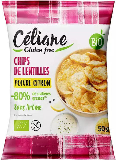 Celiane Kartoffelchips Rote Linsen Geschmack Zitrone Pfeffer Bio Glutenfrei 50g