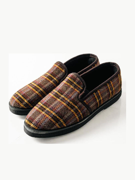 Men's Printed Heel Enclosed Slippers Brown