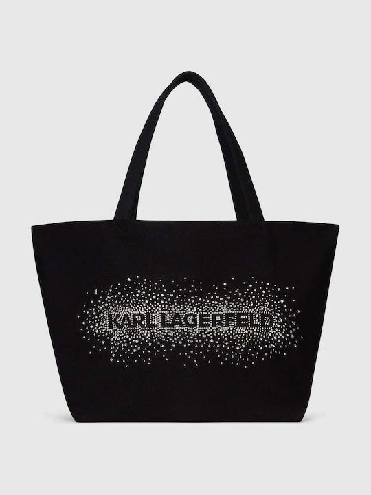 Logo Υφασμάτινη Γυναικεία Shopper Τσάντα Μαύρη