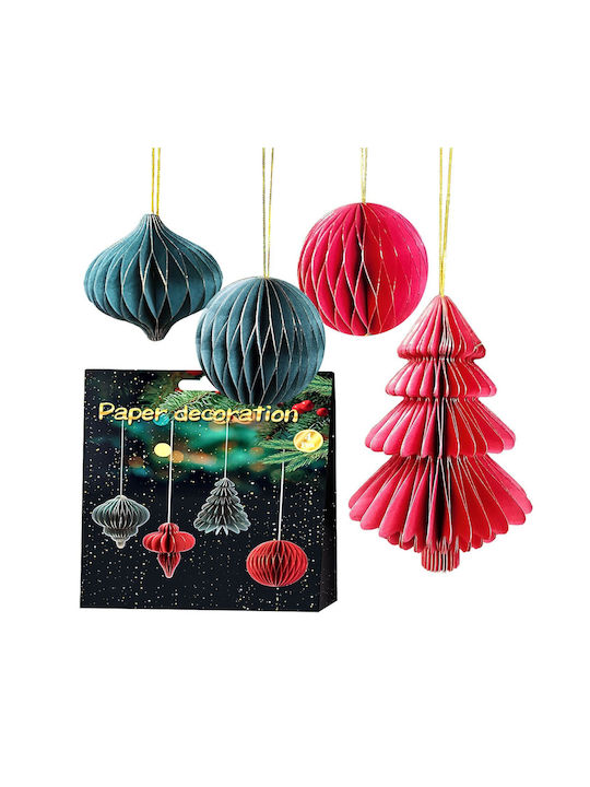 Paper 3d Foldable Hanging Ornament 10x8cm Xmasfest 1134040 4 Pieces