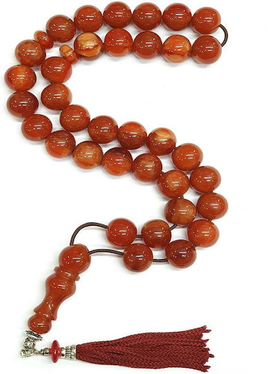 Roloi Komboloi Mastic Worry Beads with 33 Beads Orange 37cm