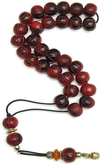 Roloi Komboloi Graven Horn Worry Beads with 29 Beads Burgundy 29cm